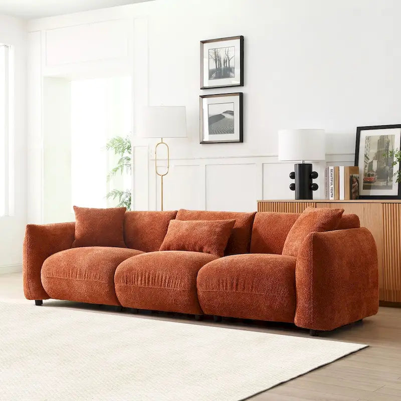 Beige / Orange Mid-Century Modern 3-Seater Sofa