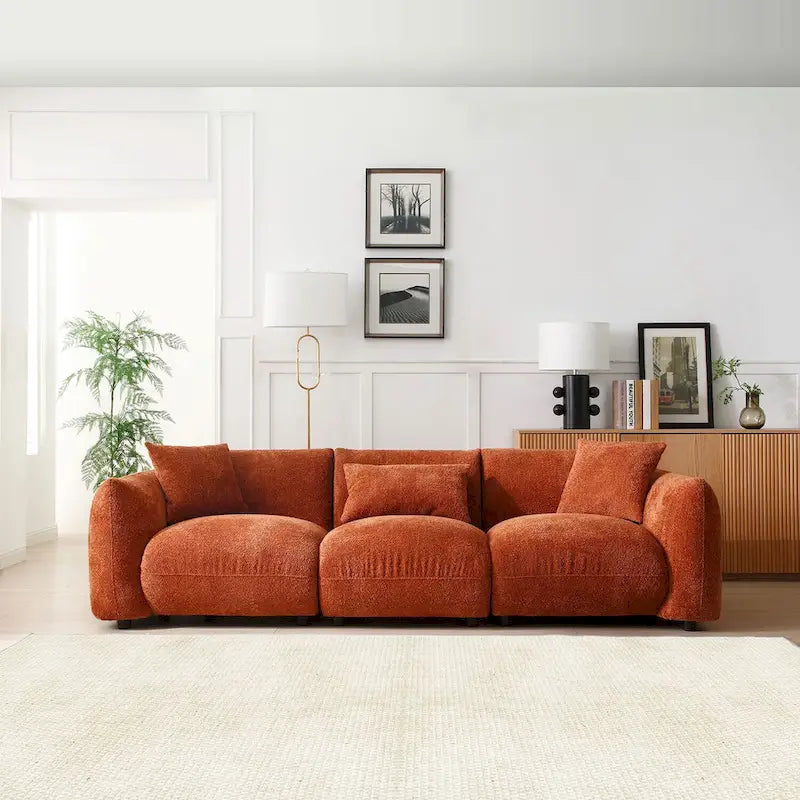 Beige / Orange Mid-Century Modern 3-Seater Sofa