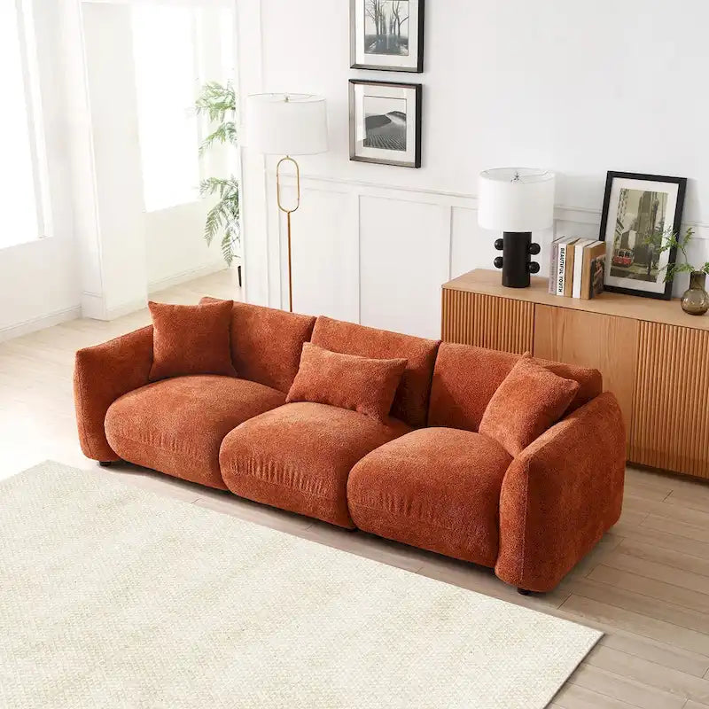 Beige / Orange Mid-Century Modern 3-Seater Sofa