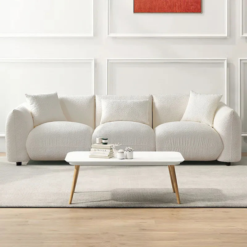 Divano moderno di metà secolo beige / arancione a 3 posti