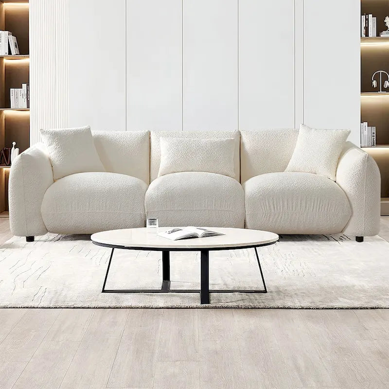 Divano moderno di metà secolo beige / arancione a 3 posti
