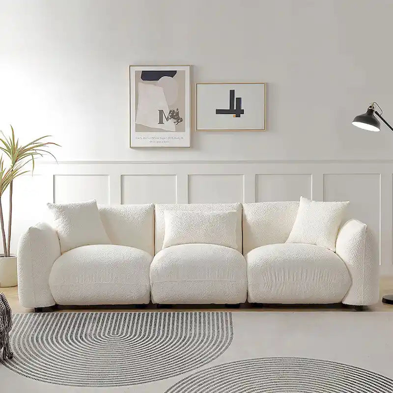 Divano moderno di metà secolo beige / arancione a 3 posti
