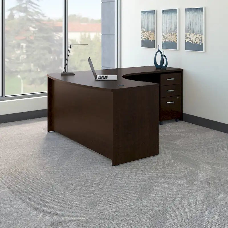 Mocha Cherry / Hansen Cherry Right-Handed L-Shaped Desk with Mobile File Cabinet, 1-Person