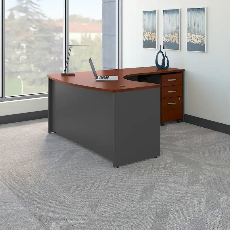 Mocha Cherry / Hansen Cherry Right-Handed L-Shaped Desk with Mobile File Cabinet, 1-Person