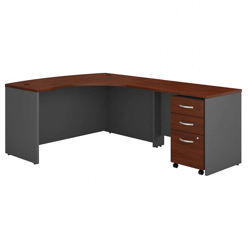 Mocha Cherry / Hansen Cherry Right-Handed L-Shaped Desk with Mobile File Cabinet, 1-Person