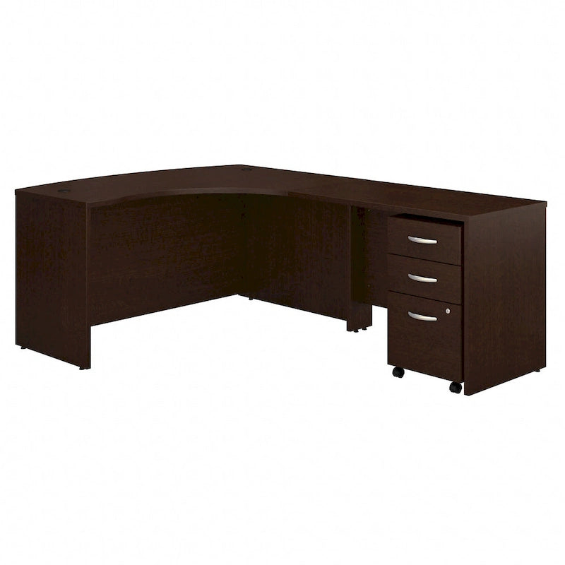 Mocha Cherry / Hansen Cherry Right-Handed L-Shaped Desk with Mobile File Cabinet, 1-Person