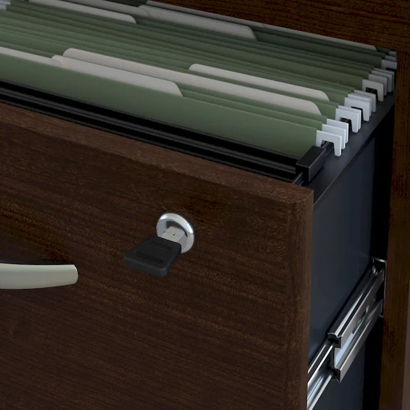 Mocha Cherry / Hansen Cherry Right-Handed L-Shaped Desk with Mobile File Cabinet, 1-Person