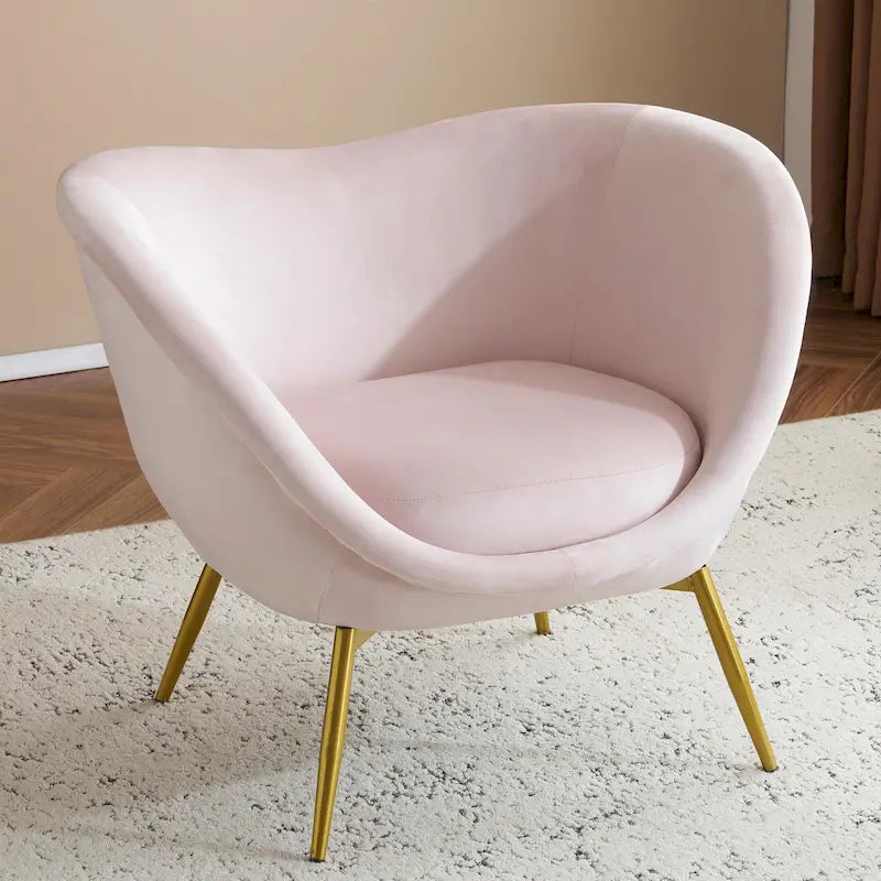 Teal / Pink / Cream White Teddy Fabric Accent Chair, Curved Back, Gold Legs, Single Seat