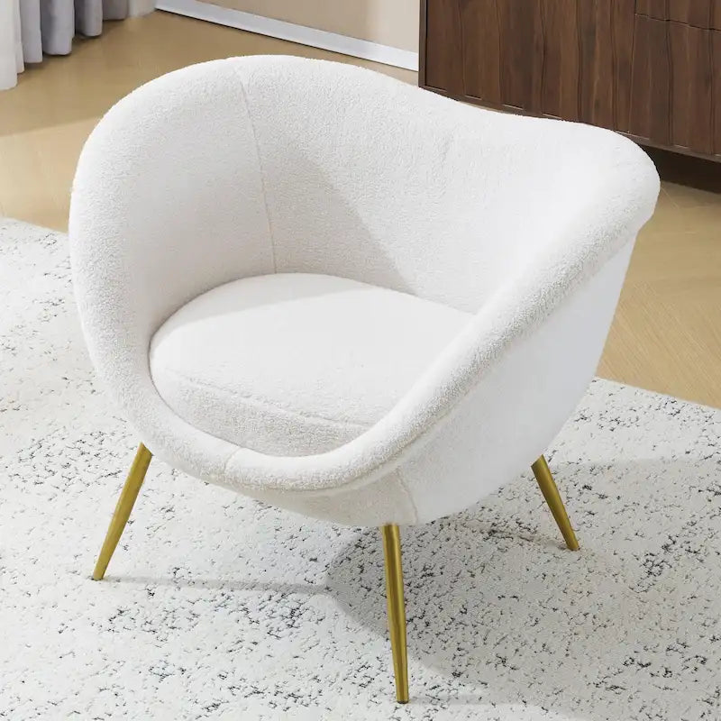 Teal / Pink / Cream White Teddy Fabric Accent Chair, Curved Back, Gold Legs, Single Seat