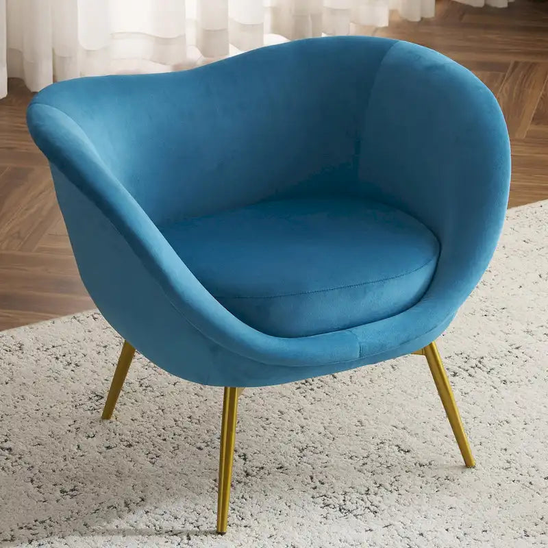 Teal / Pink / Cream White Teddy Fabric Accent Chair, Curved Back, Gold Legs, Single Seat