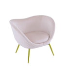 Poltrona d'accento in tessuto teddy verde acqua / rosa / bianco crema, schienale curvo, gambe dorate, seduta singola
