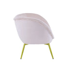 Poltrona d'accento in tessuto teddy verde acqua / rosa / bianco crema, schienale curvo, gambe dorate, seduta singola