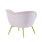 Poltrona d'accento in tessuto teddy verde acqua / rosa / bianco crema, schienale curvo, gambe dorate, seduta singola
