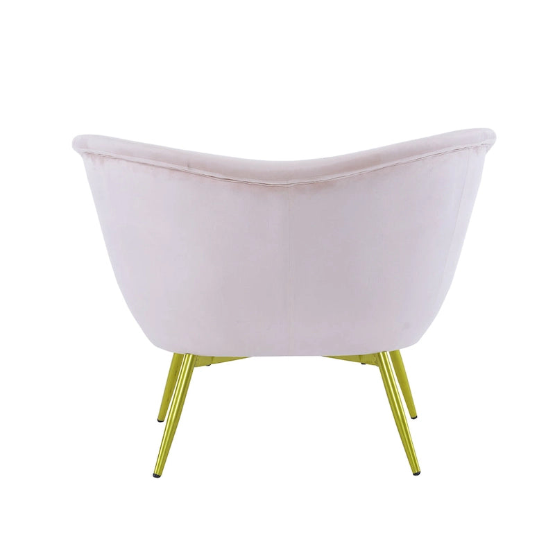Poltrona d'accento in tessuto teddy verde acqua / rosa / bianco crema, schienale curvo, gambe dorate, seduta singola
