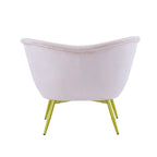 Poltrona d'accento in tessuto teddy verde acqua / rosa / bianco crema, schienale curvo, gambe dorate, seduta singola