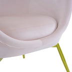 Poltrona d'accento in tessuto teddy verde acqua / rosa / bianco crema, schienale curvo, gambe dorate, seduta singola