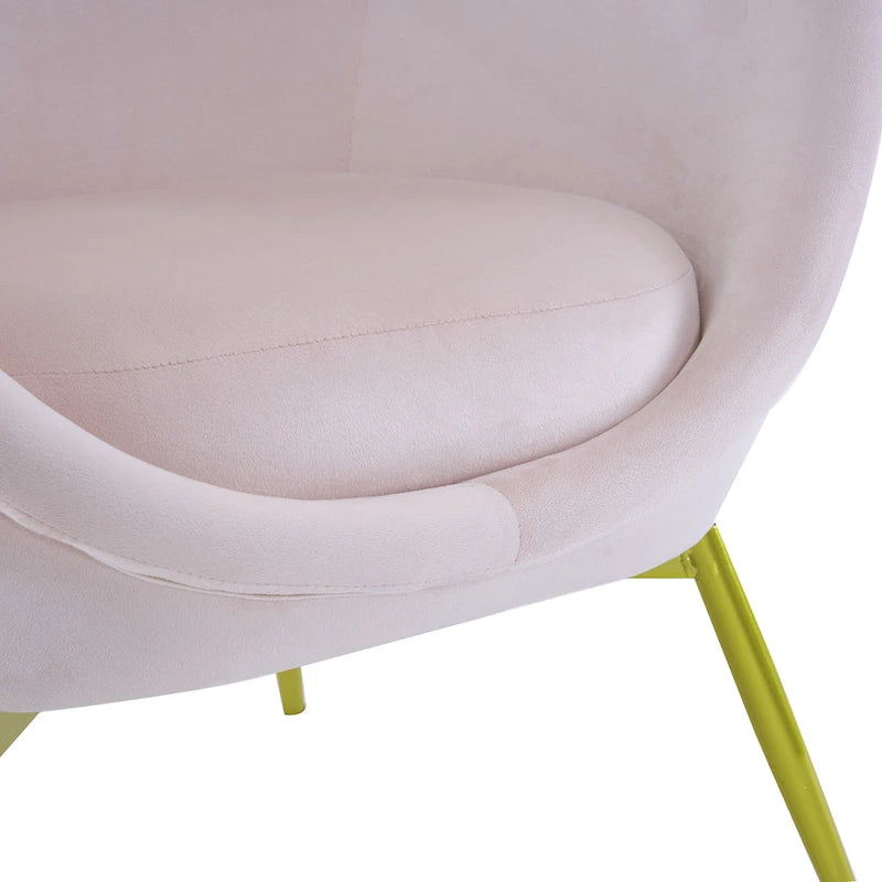 Poltrona d'accento in tessuto teddy verde acqua / rosa / bianco crema, schienale curvo, gambe dorate, seduta singola