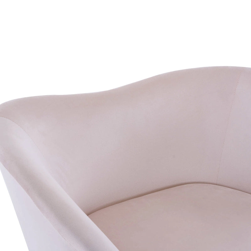 Poltrona d'accento in tessuto teddy verde acqua / rosa / bianco crema, schienale curvo, gambe dorate, seduta singola