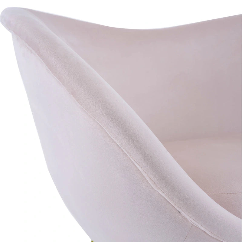 Poltrona d'accento in tessuto teddy verde acqua / rosa / bianco crema, schienale curvo, gambe dorate, seduta singola