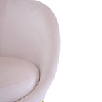 Poltrona d'accento in tessuto teddy verde acqua / rosa / bianco crema, schienale curvo, gambe dorate, seduta singola