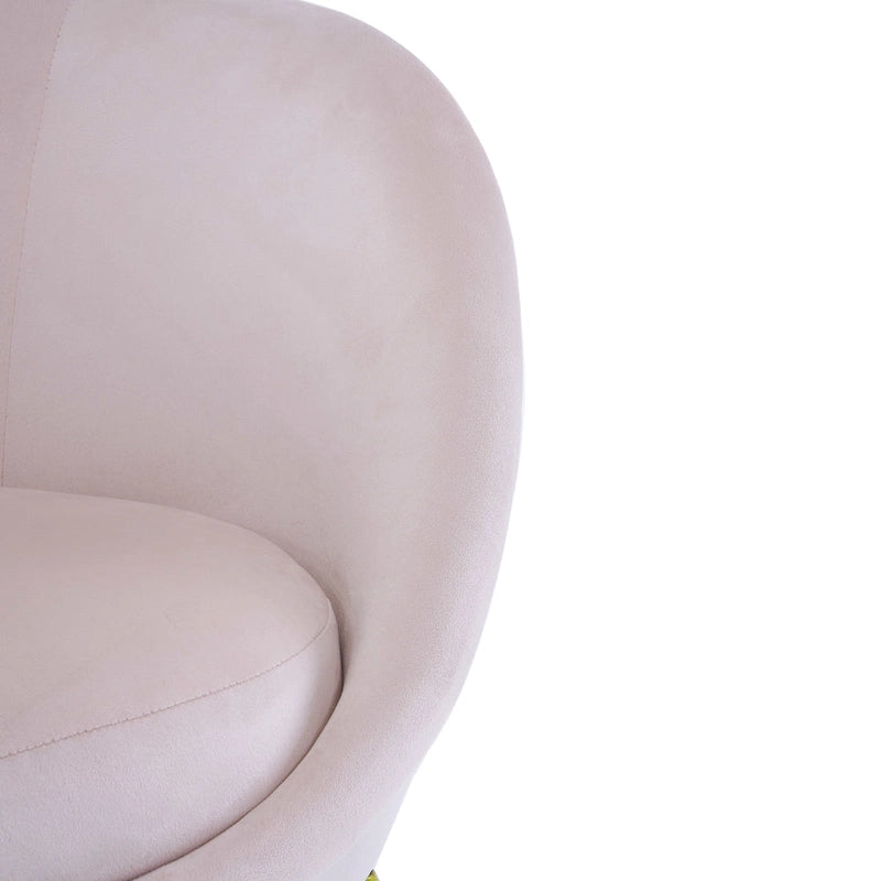 Poltrona d'accento in tessuto teddy verde acqua / rosa / bianco crema, schienale curvo, gambe dorate, seduta singola