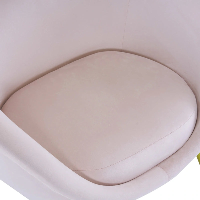 Poltrona d'accento in tessuto teddy verde acqua / rosa / bianco crema, schienale curvo, gambe dorate, seduta singola