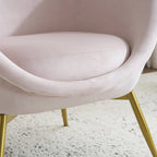 Poltrona d'accento in tessuto teddy verde acqua / rosa / bianco crema, schienale curvo, gambe dorate, seduta singola
