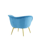 Poltrona d'accento in tessuto teddy verde acqua / rosa / bianco crema, schienale curvo, gambe dorate, seduta singola