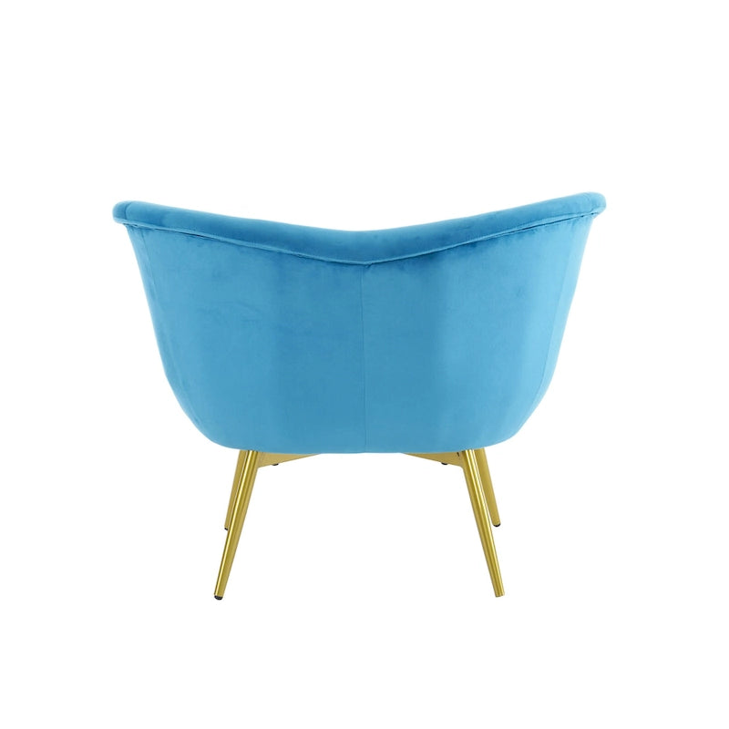 Poltrona d'accento in tessuto teddy verde acqua / rosa / bianco crema, schienale curvo, gambe dorate, seduta singola