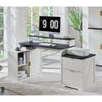 Natural Oak / Grayish Green / Off White L-Shaped Desk, 67", Single, with Charging Station & Storage