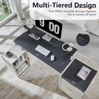 Natural Oak / Grayish Green / Off White L-Shaped Desk, 67", Single, with Charging Station & Storage