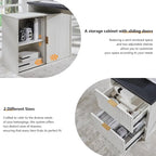 Natural Oak / Grayish Green / Off White L-Shaped Desk, 67", Single, with Charging Station & Storage