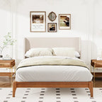 Letto a piattaforma in bambù marrone, testiera in lino a doppia ala da 48", King/Queen, 1 persona
