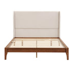 Letto a piattaforma in bambù marrone, testiera in lino a doppia ala da 48", King/Queen, 1 persona