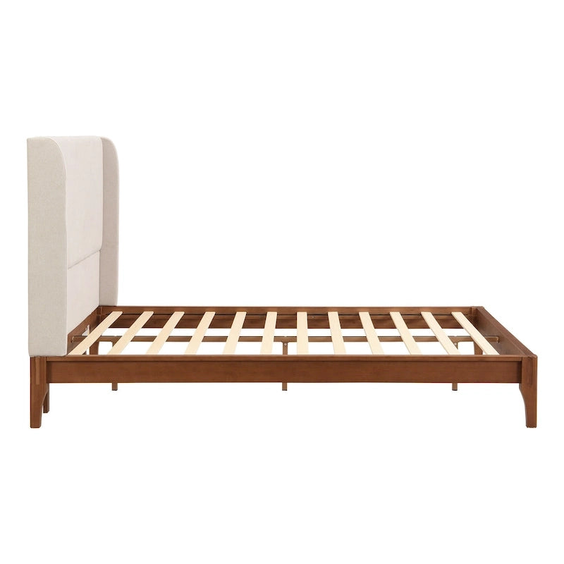 Letto a piattaforma in bambù marrone, testiera in lino a doppia ala da 48", King/Queen, 1 persona
