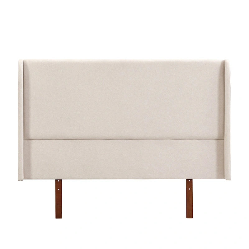 Letto a piattaforma in bambù marrone, testiera in lino a doppia ala da 48", King/Queen, 1 persona