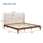 Letto a piattaforma in bambù marrone, testiera in lino a doppia ala da 48", King/Queen, 1 persona