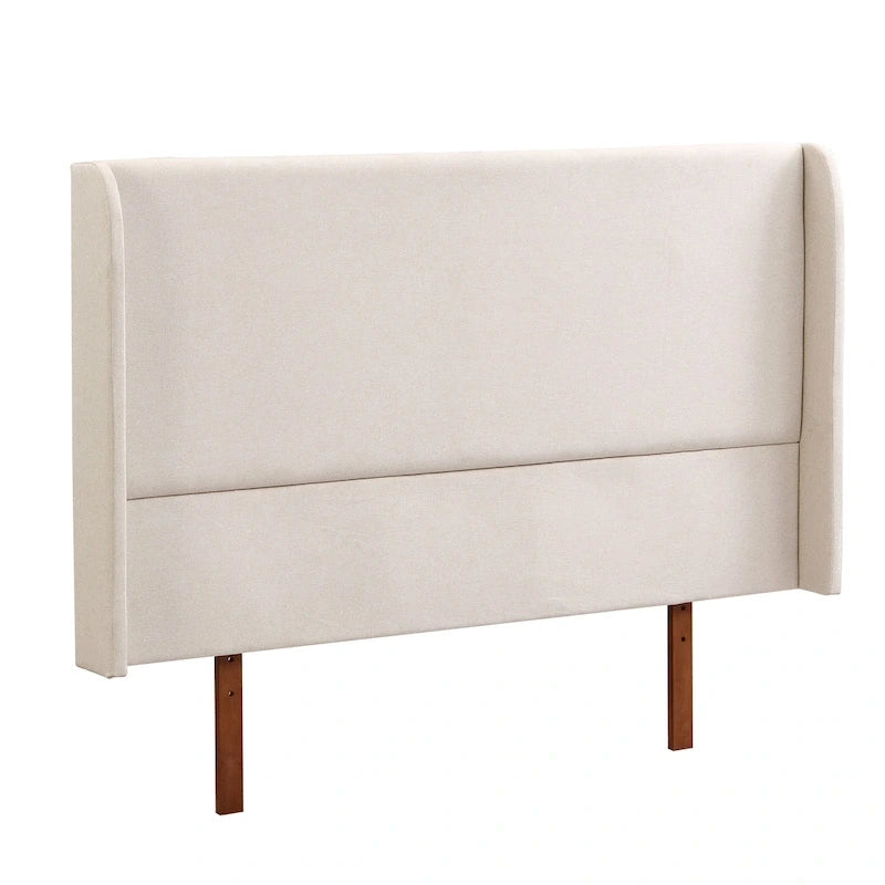 Letto a piattaforma in bambù marrone, testiera in lino a doppia ala da 48", King/Queen, 1 persona