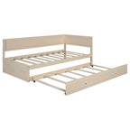 Beige/graues Tagesbett aus Holz in Einzelbettgröße mit Ausziehbett oder Schubladen, Schlafplatz für 1–2 Personen