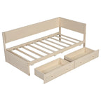 Beige/graues Tagesbett aus Holz in Einzelbettgröße mit Ausziehbett oder Schubladen, Schlafplatz für 1–2 Personen