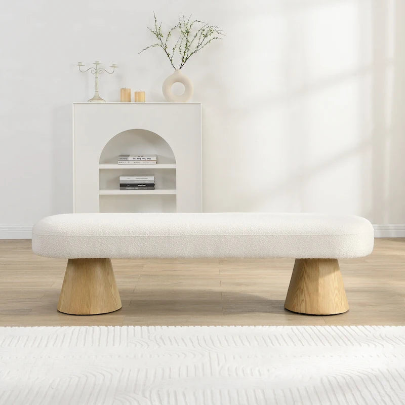 Orange Boucle Upholstered Dining Bench, 2–3 Seat