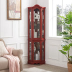Cherry Corner Curio Cabinet with Glass Doors & Shelves, Lighted, Single-User Assembly