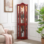 Cherry Corner Curio Cabinet with Glass Doors & Shelves, Lighted, Single-User Assembly