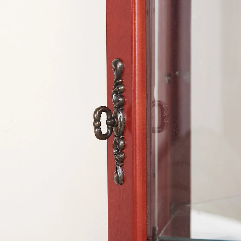 Cherry Corner Curio Cabinet with Glass Doors & Shelves, Lighted, Single-User Assembly