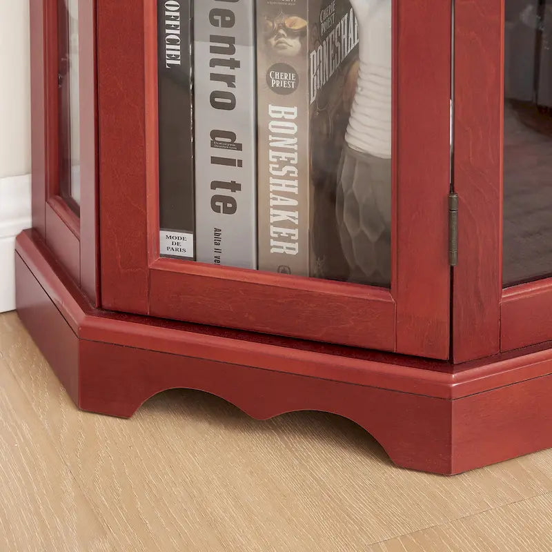 Cherry Corner Curio Cabinet with Glass Doors & Shelves, Lighted, Single-User Assembly