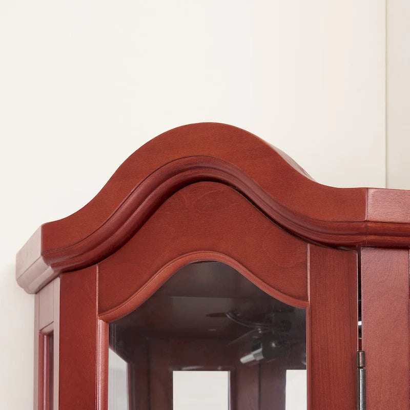 Cherry Corner Curio Cabinet with Glass Doors & Shelves, Lighted, Single-User Assembly