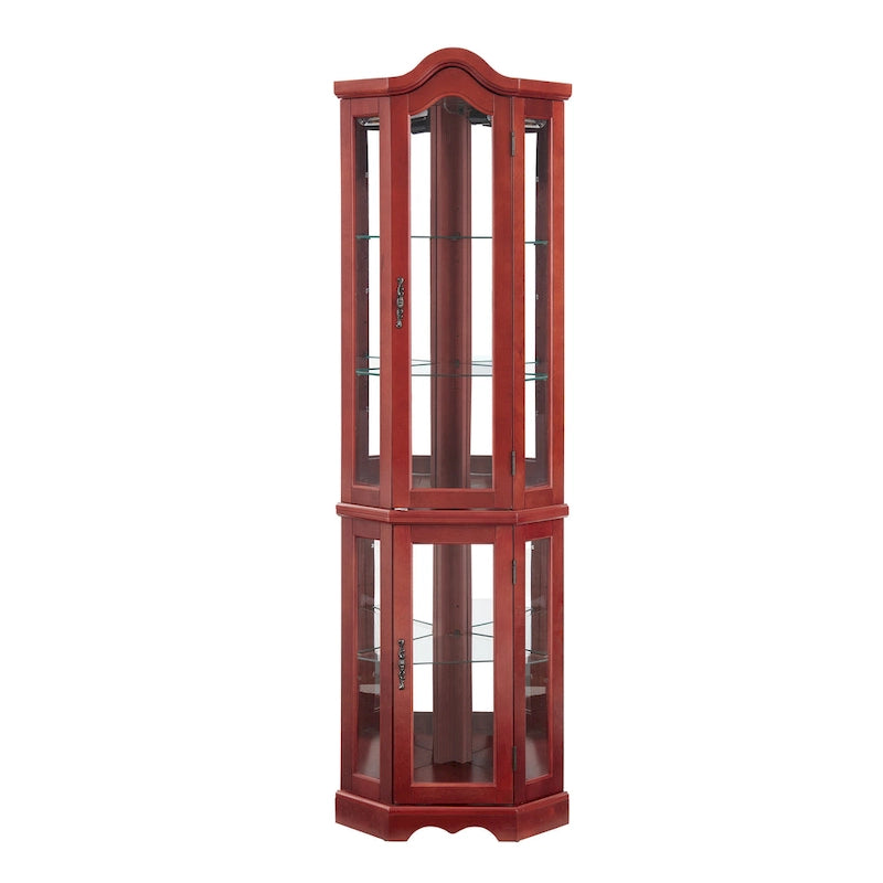 Cherry Corner Curio Cabinet with Glass Doors & Shelves, Lighted, Single-User Assembly