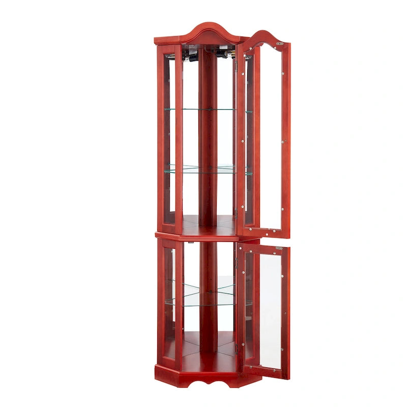 Cherry Corner Curio Cabinet with Glass Doors & Shelves, Lighted, Single-User Assembly