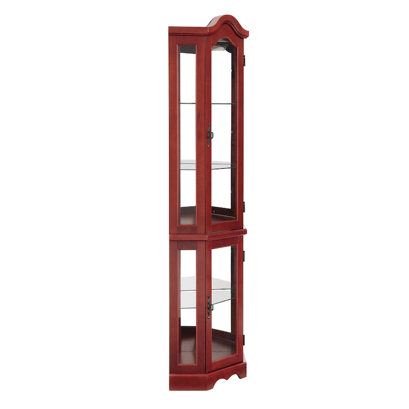 Cherry Corner Curio Cabinet with Glass Doors & Shelves, Lighted, Single-User Assembly