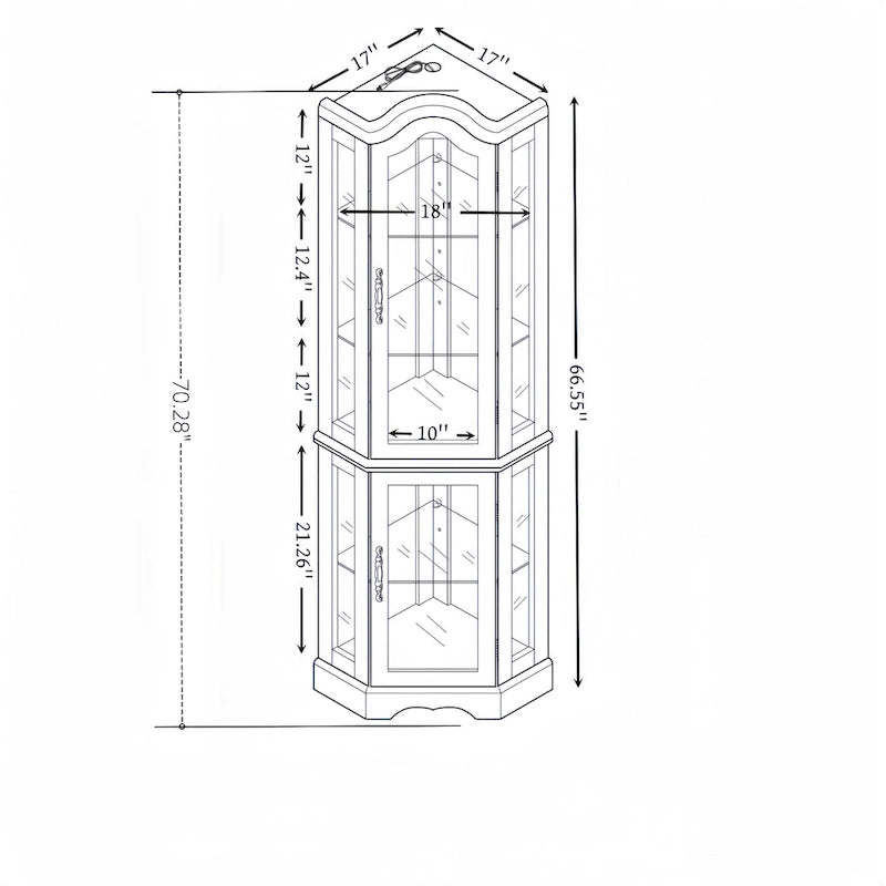 Cherry Corner Curio Cabinet with Glass Doors & Shelves, Lighted, Single-User Assembly